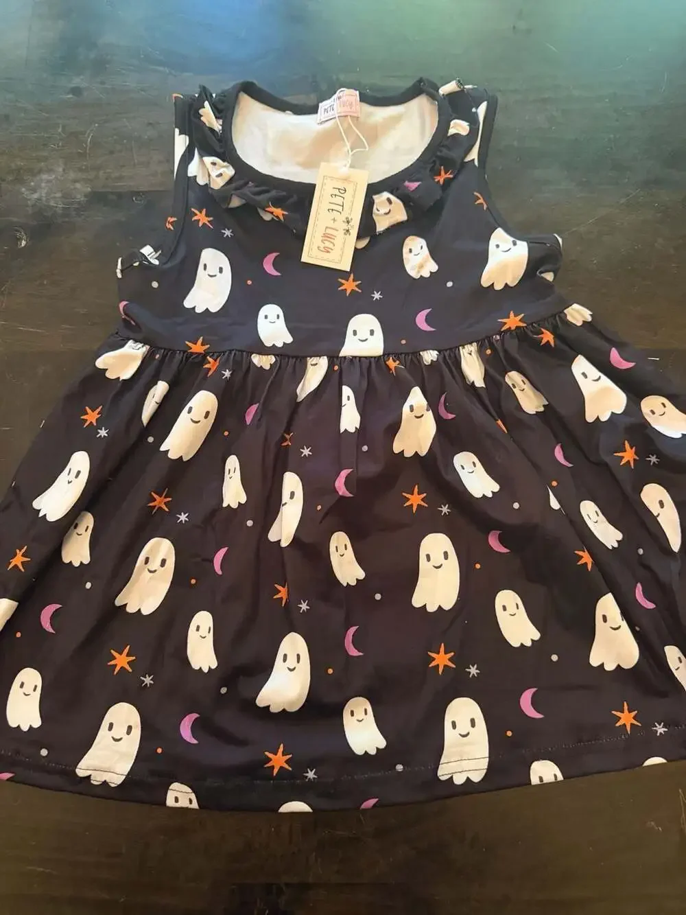 Pete + Lucy Ghost Print Dress and Striped Leggings Set (7/8)